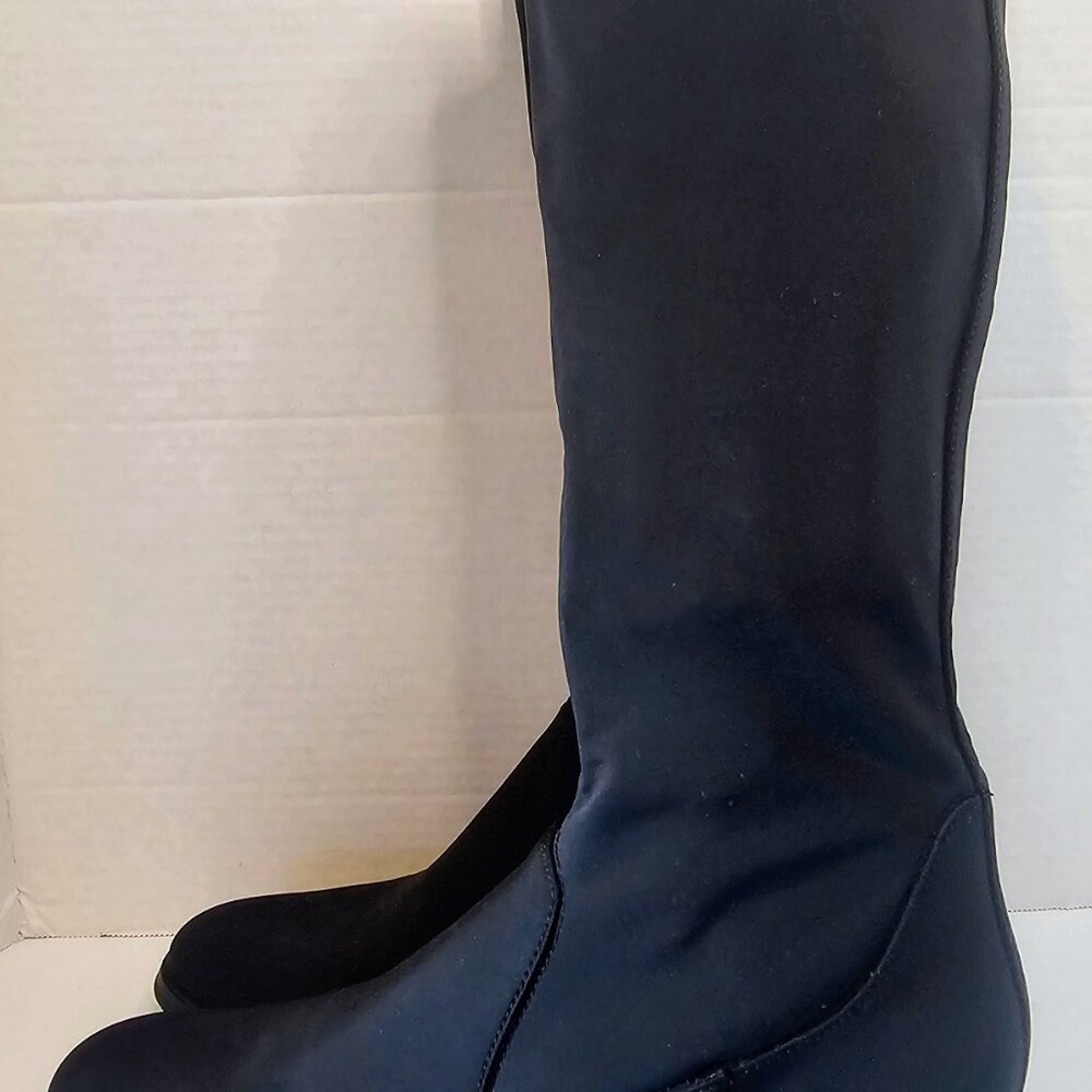 Donald Pliner Zela Tall Stretch Crepe Boots Black Sz 10 Block Heel - Picture 2 of 9